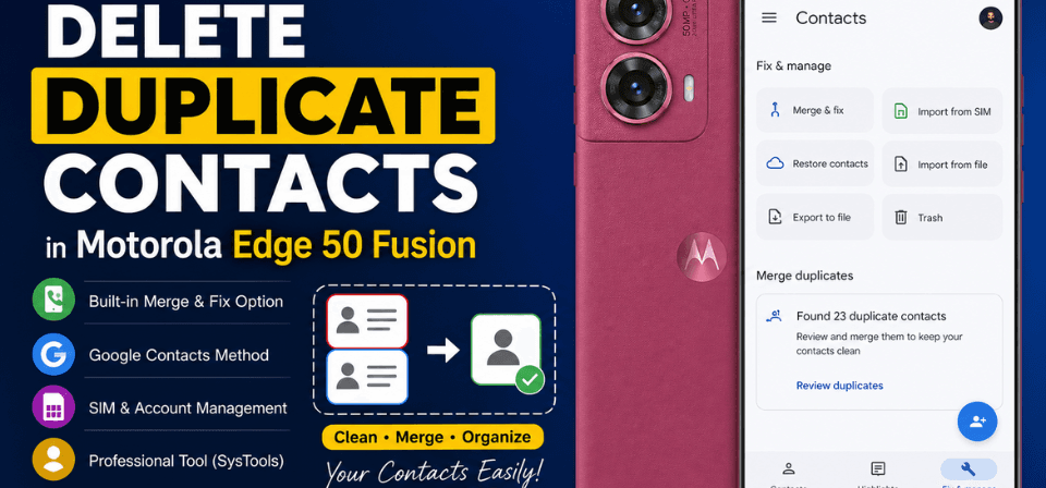 how to delete duplicate contacts in Motorola Edge 50 Fusion